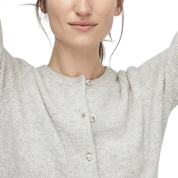 J. Crew Dusk Gray Jeweled Button Down Ribbed Cardigan Sweater - Picture 3 of 12